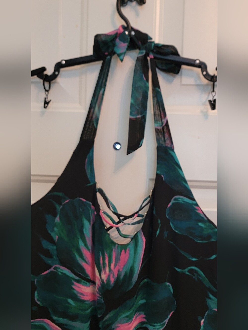 New Jennifer Lopez Green & Pink Floral Halter Maxi Dress Size 16 Petite - Picture 3 of 8